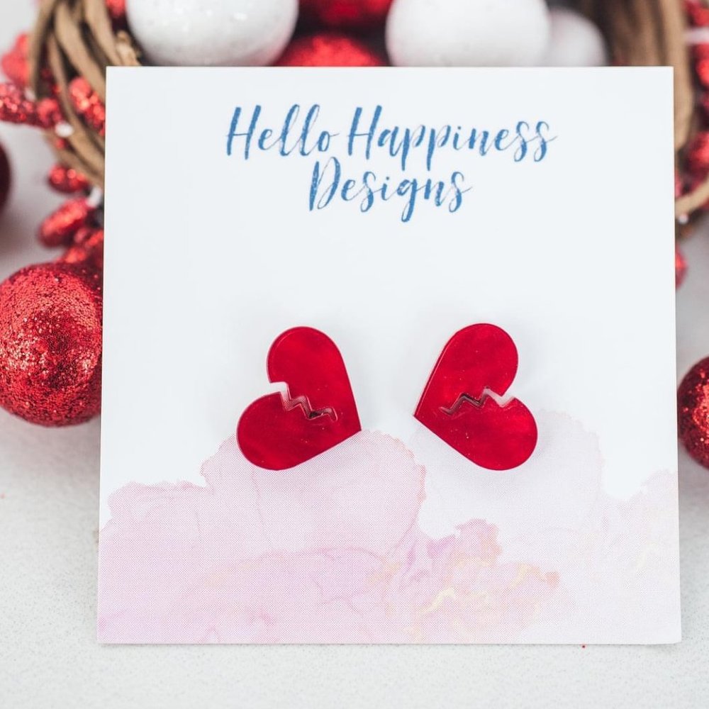 Broken Heart red acrylic stud earrings